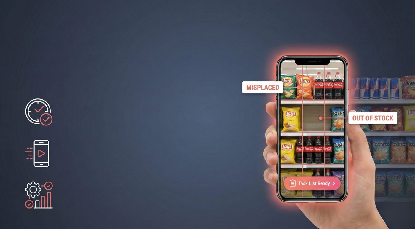 Akuret AI scanning store shelves via smartphone, detecting misplaced and out-of-stock items